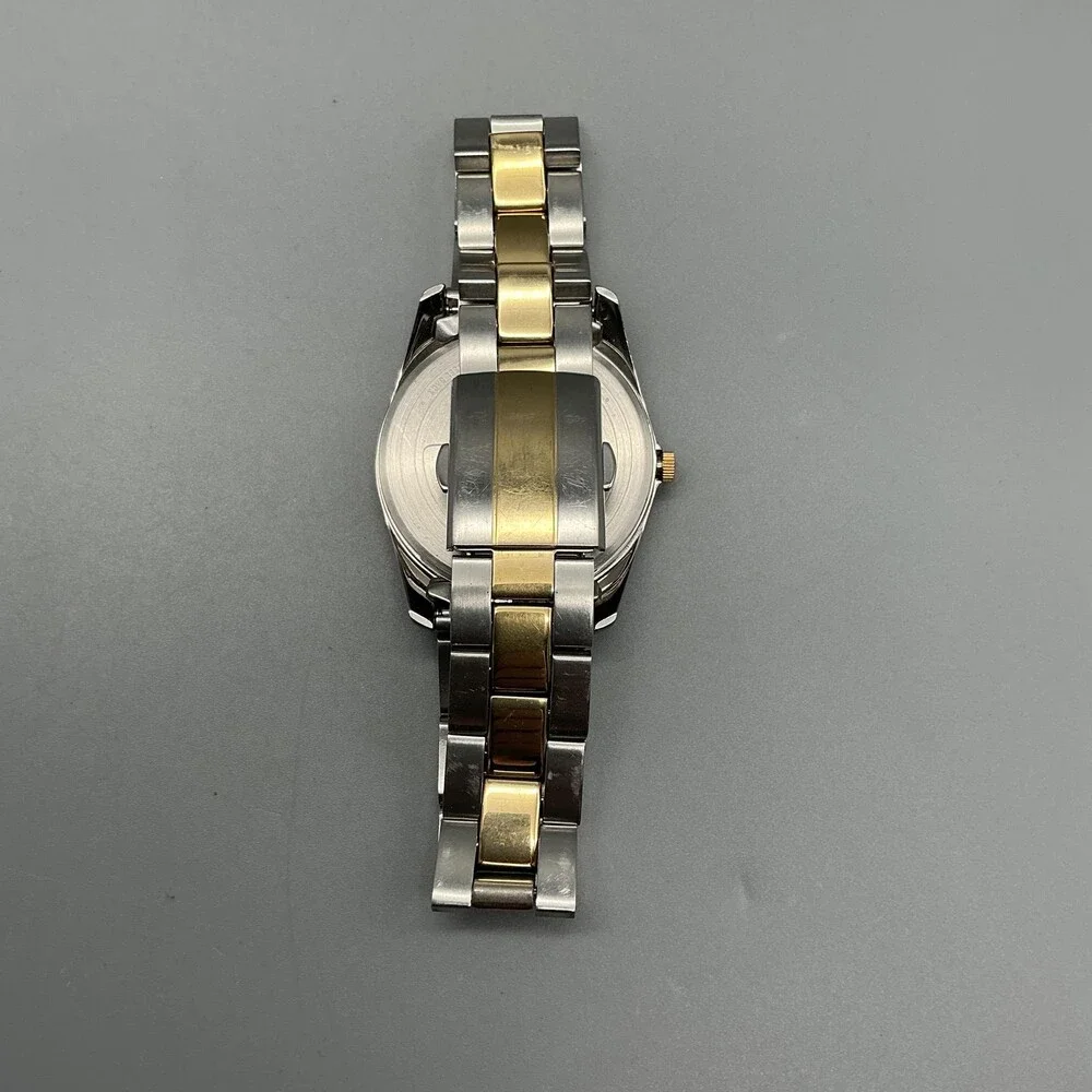 Timex Indiglo WR 30M Mens Watch 35mm Black Dial Two Tone Date New Battery 7.5